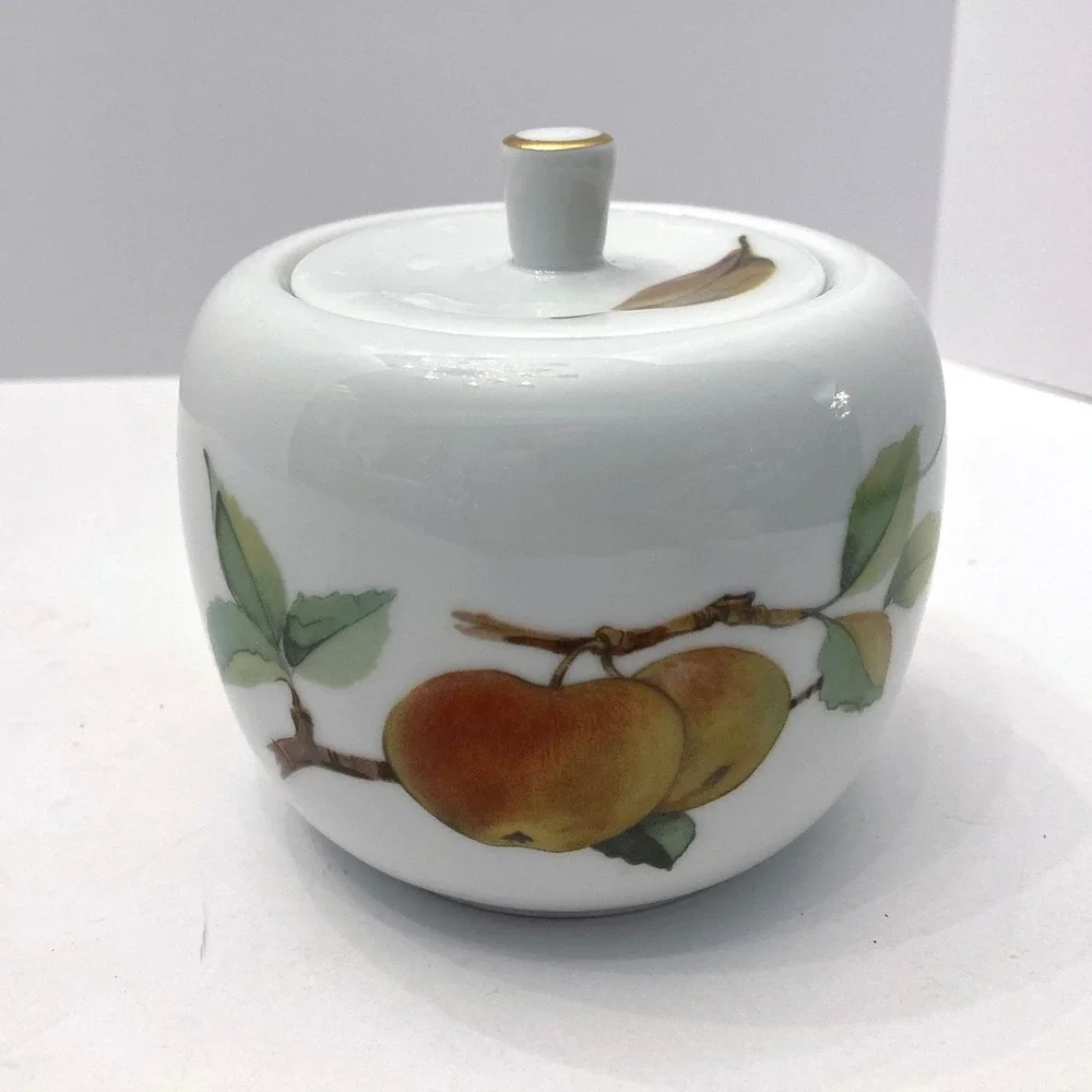 Royal Worcester Evesham Sugar Bowl with Lid Apple Shape Fruit Porcelain White